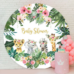 Lofaris Tropical Leaf Floral Animal Round Baby Shower Backdrop