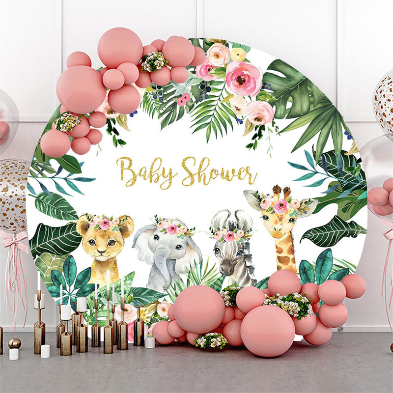 Lofaris Tropical Leaf Floral Animal Round Baby Shower Backdrop