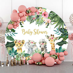 Lofaris Tropical Leaf Floral Animal Round Baby Shower Backdrop