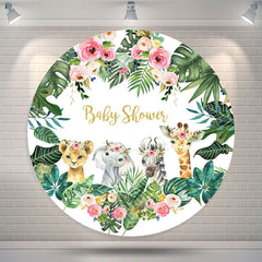 Lofaris Tropical Leaf Floral Animal Round Baby Shower Backdrop