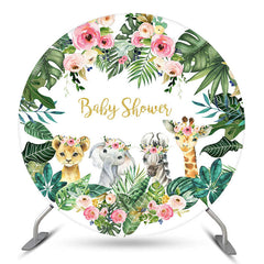 Lofaris Tropical Leaf Floral Animal Round Baby Shower Backdrop