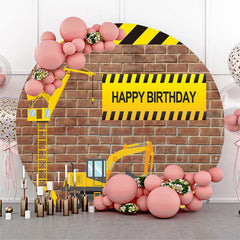 Lofaris Truck Brick Happy Birthday Round Backdrop For Boy