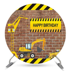 Lofaris Truck Brick Happy Birthday Round Backdrop For Boy