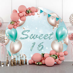 Lofaris Turquoise Balloon Sweet 16 Birthday Round Backdrop