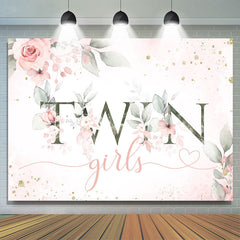 Lofaris Twin Girls Pink Floral Glitter Baby Shower Backdrop