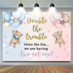 Lofaris Two Not One Blue Pink Teddy Bear Baby Shower Backdrop