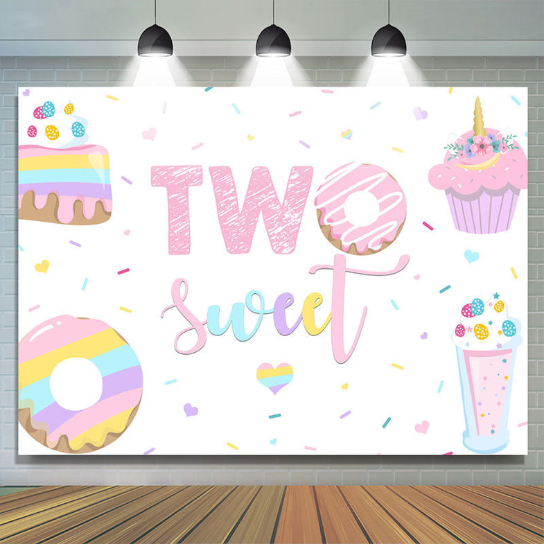 Two Sweet Banner Ice Cream Truck Shop Backdrop Baby Girls Birthday ...