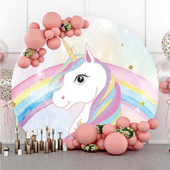 Lofaris Unicorn And Rainbow Round Baby Shower Backdrop For Girl