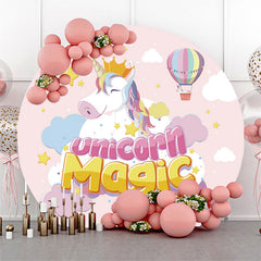 Lofaris Unicorn Magic Pink Round Backdrop For Girls Party