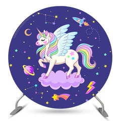 Lofaris Unicorn Purple Round Birthday Party Backdrop Cover