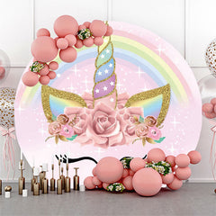 Lofaris Unicorn Rainbow Pink Round Party Backdrop For Kids