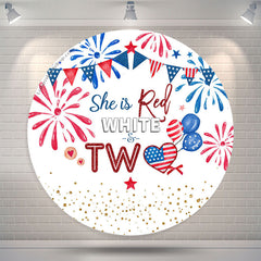 Lofaris US Flags She Is Red White Circle 2nd Birthday Backdrop