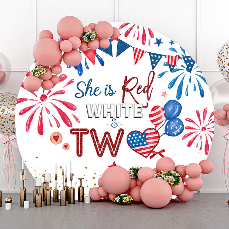 Lofaris US Flags She Is Red White Circle 2nd Birthday Backdrop