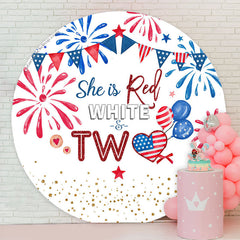 Lofaris US Flags She Is Red White Circle 2nd Birthday Backdrop