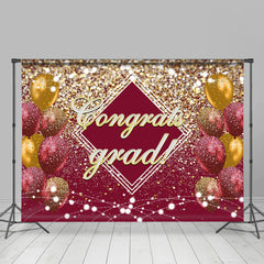 Lofaris Vintage Red Gold Glitter Congrats Grad Party Backdrop
