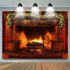 Lofaris Warm fireplace Christmas light backdrop for Photoshoot