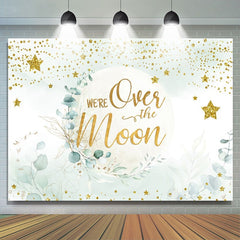 Lofaris We Are Over The Moon Golden Stars Baby Shower Backdrop