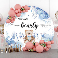 Lofaris We Can Bearly Wait Blue Flower Baby Shower Circle Backdrop