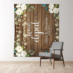 Lofaris We Eloped White Rose Country Wooden Wedding Backdrop