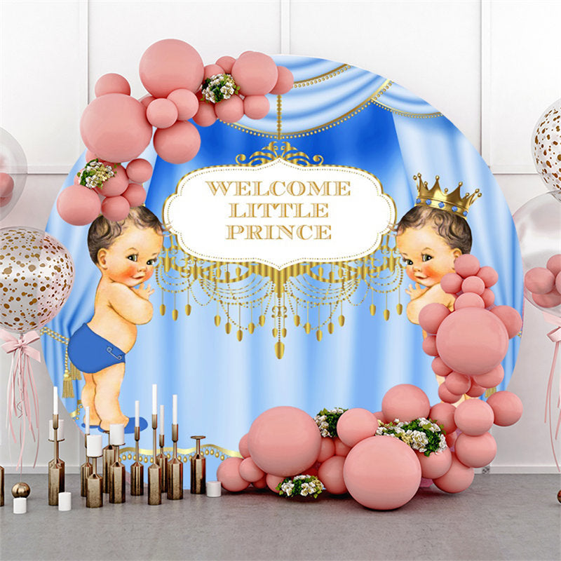 Lofaris Welcome Little Prince Blue Curtain Baby Shower Backdrop