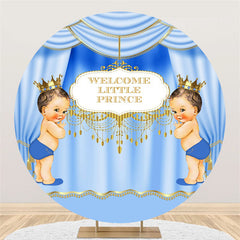 Lofaris Welcome Little Prince Blue Curtain Baby Shower Backdrop