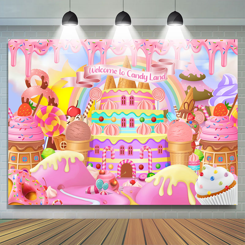 Lofaris Welcome To Candy Land Castle Birthday Backdrop