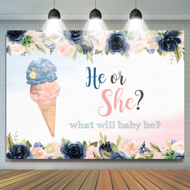 Lofaris What Will Baby Be Icecream Floral Backdrop for Shower Party