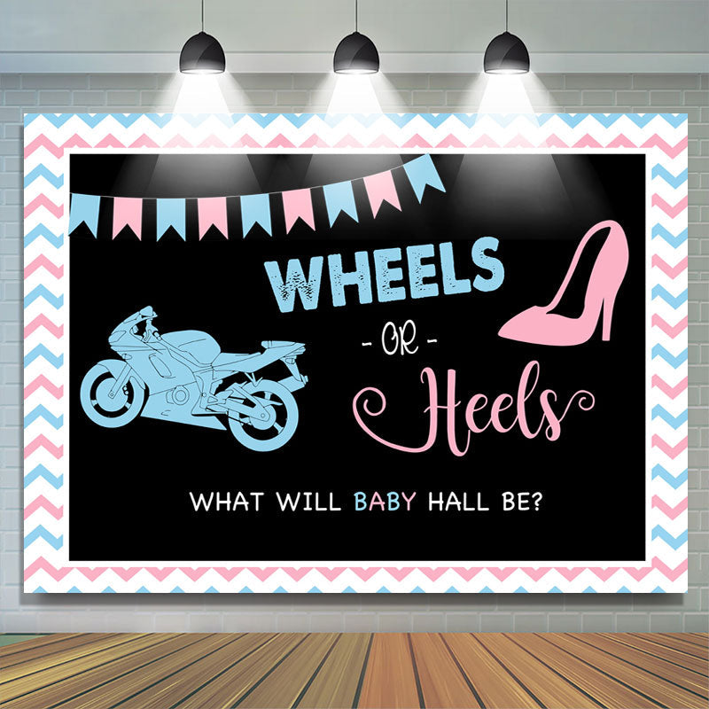 Lofaris Wheels And Heels Black Baby Shower Backdrop Decoration