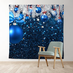 Lofaris White And Blue Glitter Balls Merry Christmas Backdrop