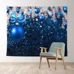 Lofaris White And Blue Glitter Balls Merry Christmas Backdrop