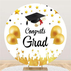 Lofaris White And Golden Balloons Round Congrategrad Backdrop