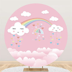 Lofaris White And Pink Clouds Happy Birthday Circle Backdrop