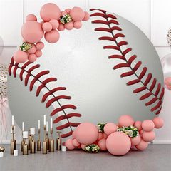 Lofaris White And Red Baseball Round Happy Birthday Backdrop