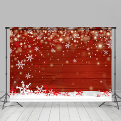 Lofaris White And Red Snowflake With Glitter Stars Backdrop