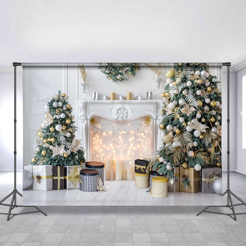 Lofaris White Ball Green Leaves Christmas Backdrop For Party