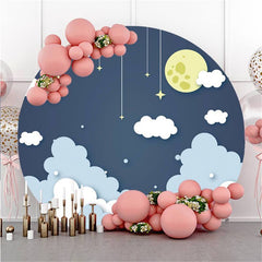 Lofaris White Cloud And Sky Simple Round Baby Shower Backdrop