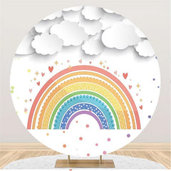 Lofaris White Clouds With Rainbow Circlr Birthday Backdrop