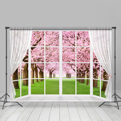 Lofaris White Curtain Pink Floral Tree Spring Scene Backdrop