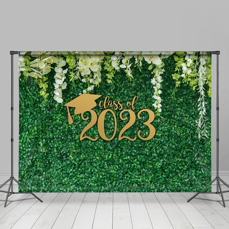Lofaris White Floral And Green Leaves Class Of 2023 Backdrop