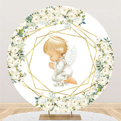 Lofaris White Floral And Little Kids Round Baby Shower Backdrop