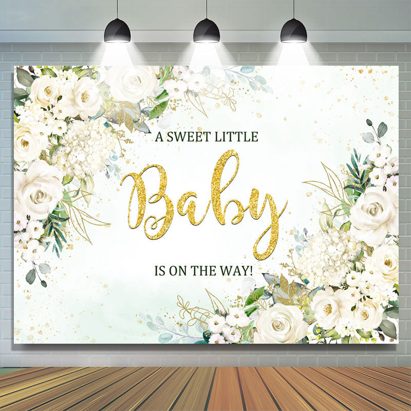 Lofaris White Floral Sweet Baby On The Way Shower Backdrop