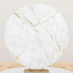 Lofaris White Gold Marble Happy Birthday Round Backdrop For Party