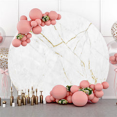 Lofaris White Gold Marble Happy Birthday Round Backdrop For Party