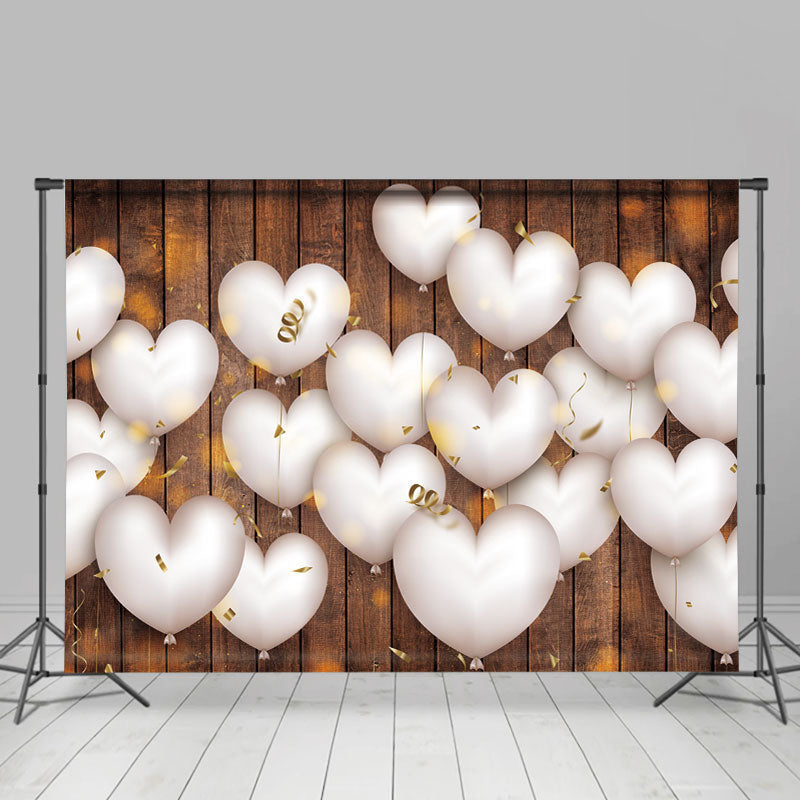 Lofaris White Love Ballon And Brown Wood Valentines Backdrop