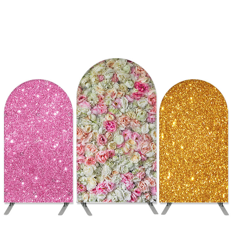 Lofaris White Pink Floral Theme Glitter Wedding Arch Backdrop Kit