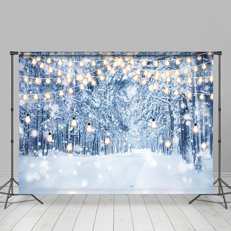 Lofaris White Snowfield Glitter Light Woods Christmas Backdrop