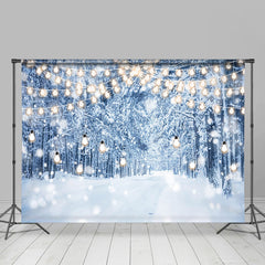 Lofaris White Snowfield Glitter Light Woods Christmas Backdrop