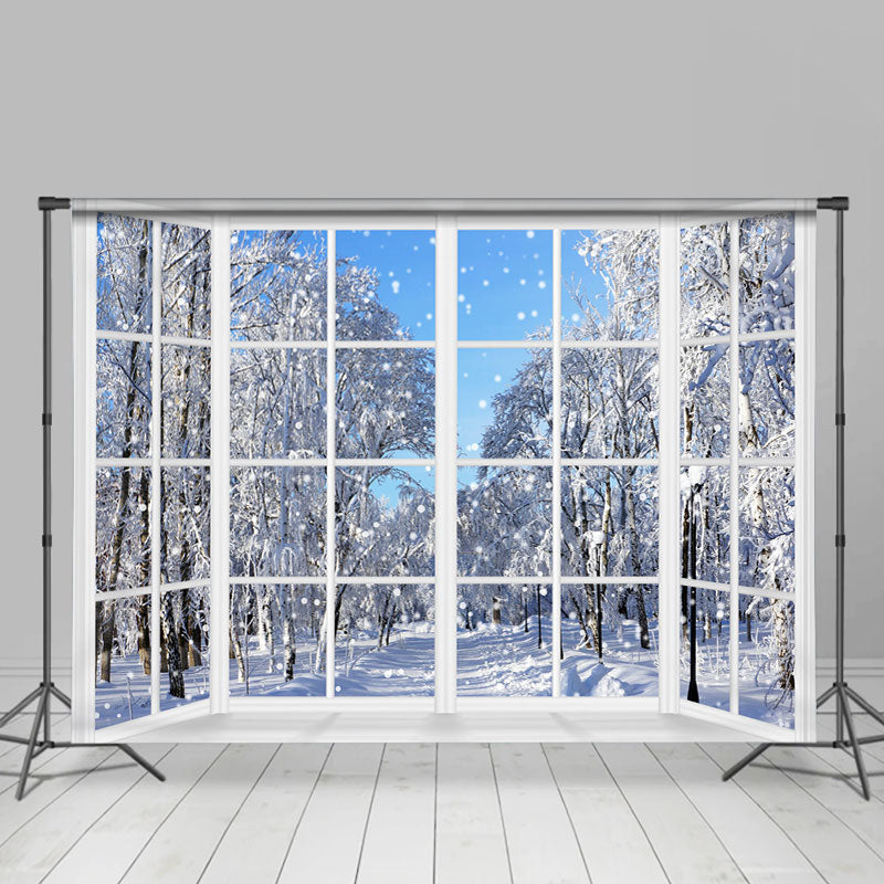 Lofaris White Snowflake Trees Window Backdrop for Winter