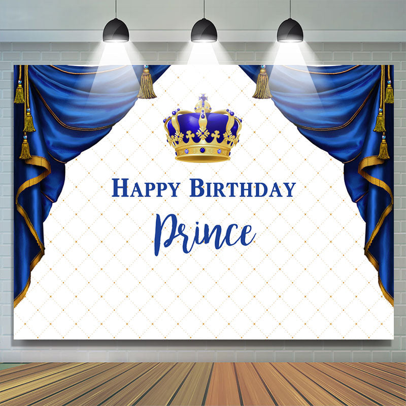 Lofaris White Square And Crown Prince Happy Birthday Backdrop