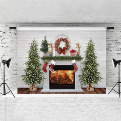 Lofaris White Stripe Fireplace Christmas Backdrop For Party